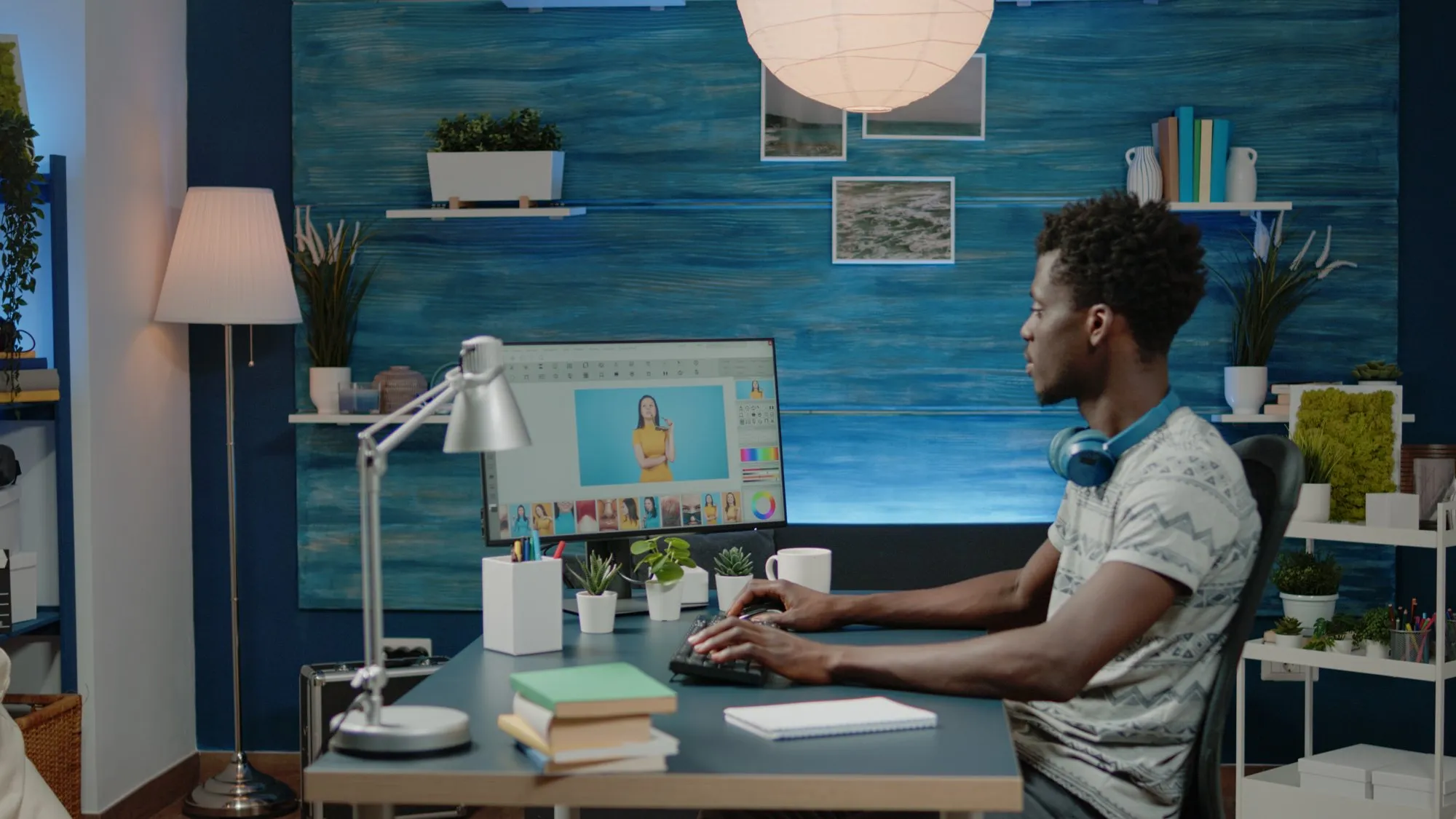 A designer editing a photo at a desk
